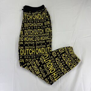 Von Dutch Mens Large Jogger Sweatpants Black Yellow All Over Logo Print Y2K